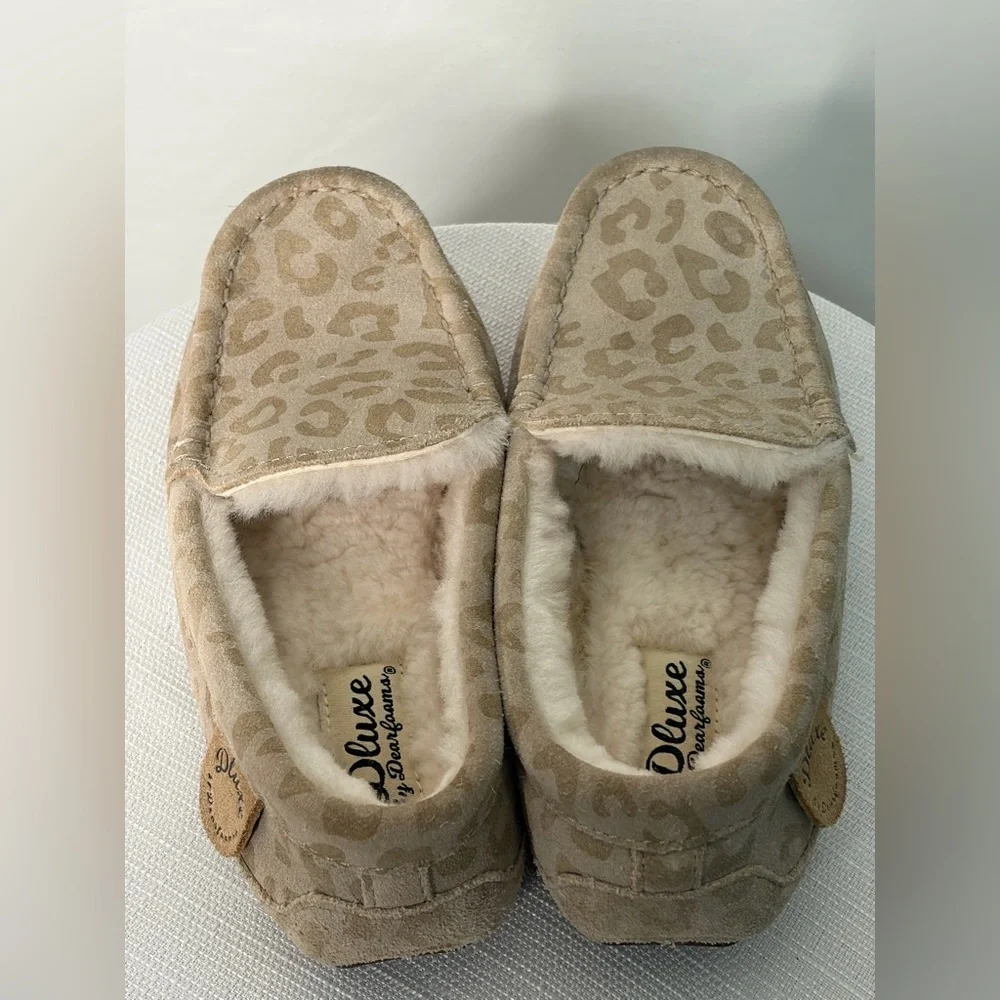 Deluxe Dearfoams Kids Size 1 EU 32 Leopard Print Moccasin Slippers(A327)✨